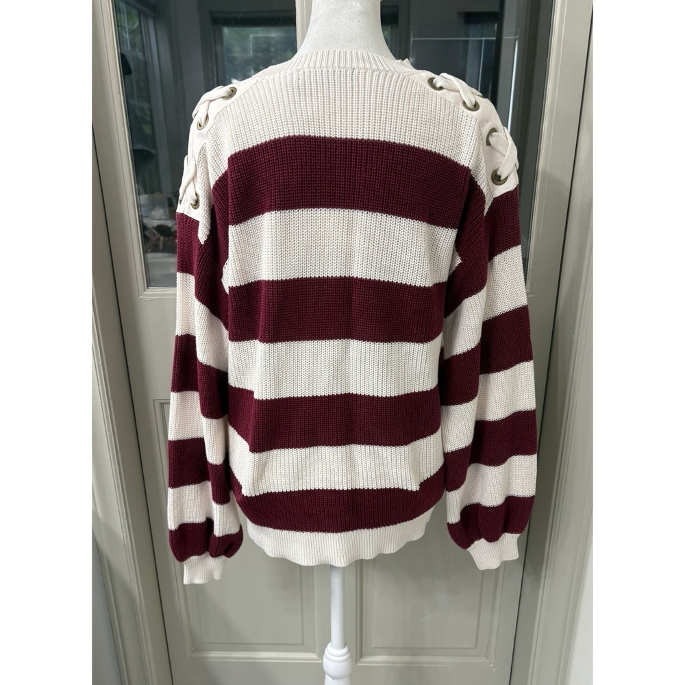 Lauren Ralph‎ Lauren Women's Sweater Medium Rugby Style Stripes Lace Up Shoulder